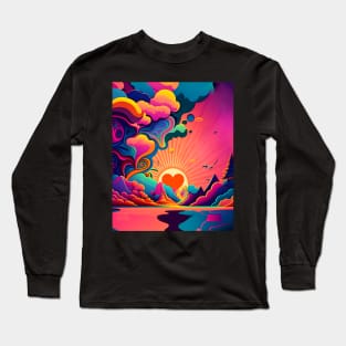 Peace and Love: Harmonious Sunset on a Dark Background Long Sleeve T-Shirt